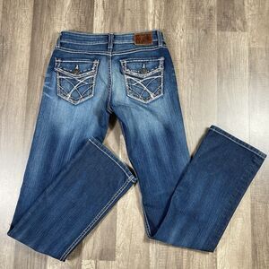 BKE Denim Sabrina 27 Boot Women Stretch Low Rise Blue Jeans Flip Pocket 28x33.5